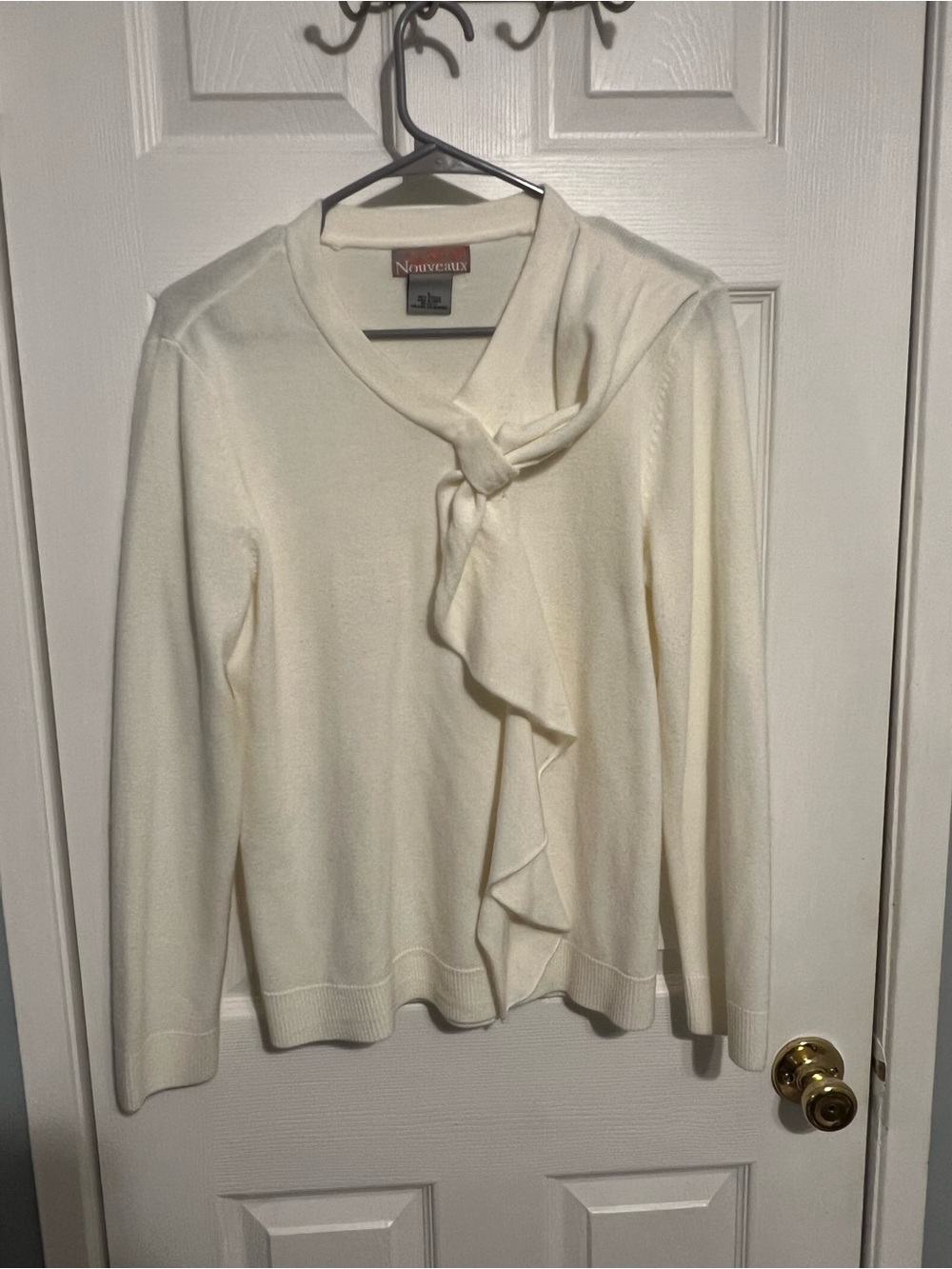 Nouveau Cream Ruffle Tie-Neck Sweater